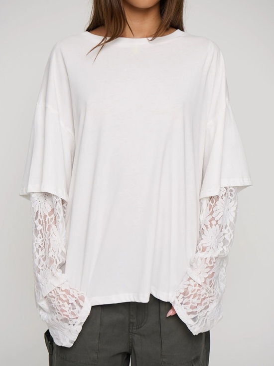 Lovelet Tops - Layered Lace-Sleeve T-Shirt